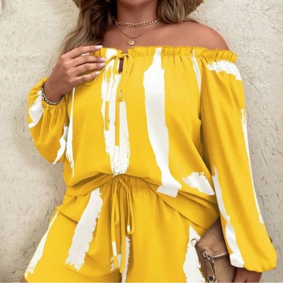NEW - 4XL  - Yellow and White Off-Shoulder Top - Picture 1 of 5